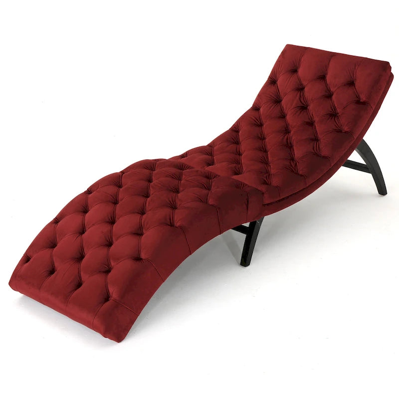 Tufted Velvet Chaise Lounge, Single Seat, Dark Brown Legs