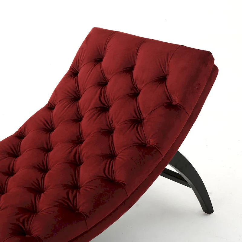 Tufted Velvet Chaise Lounge, Single Seat, Dark Brown Legs