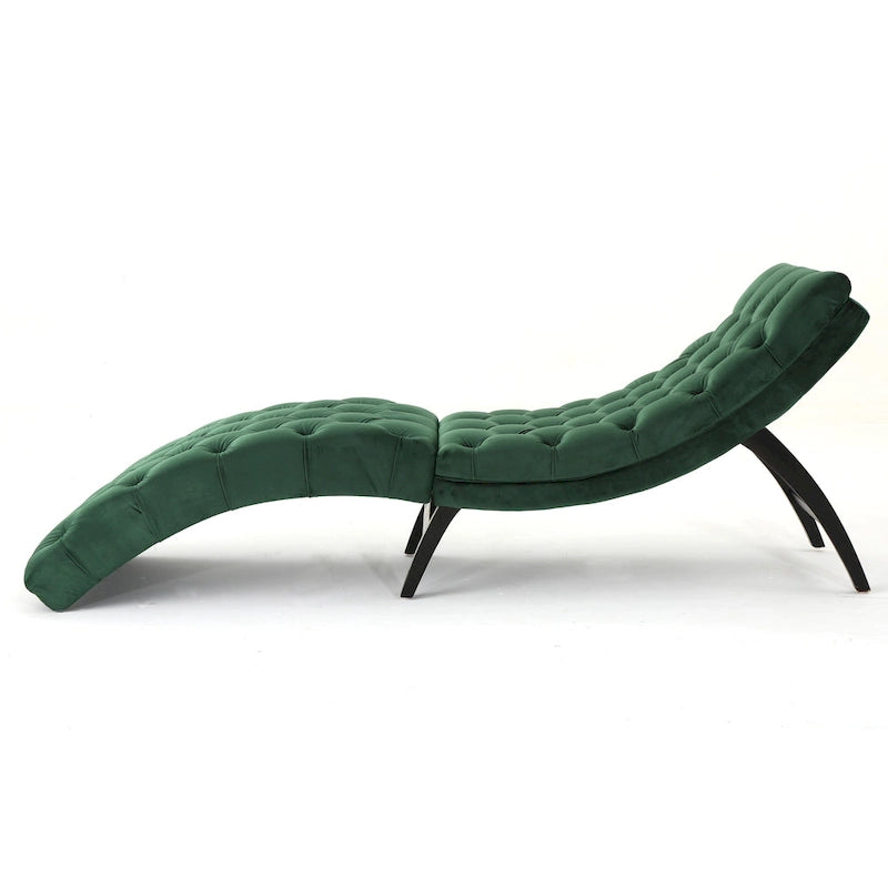 Tufted Velvet Chaise Lounge, Single Seat, Dark Brown Legs