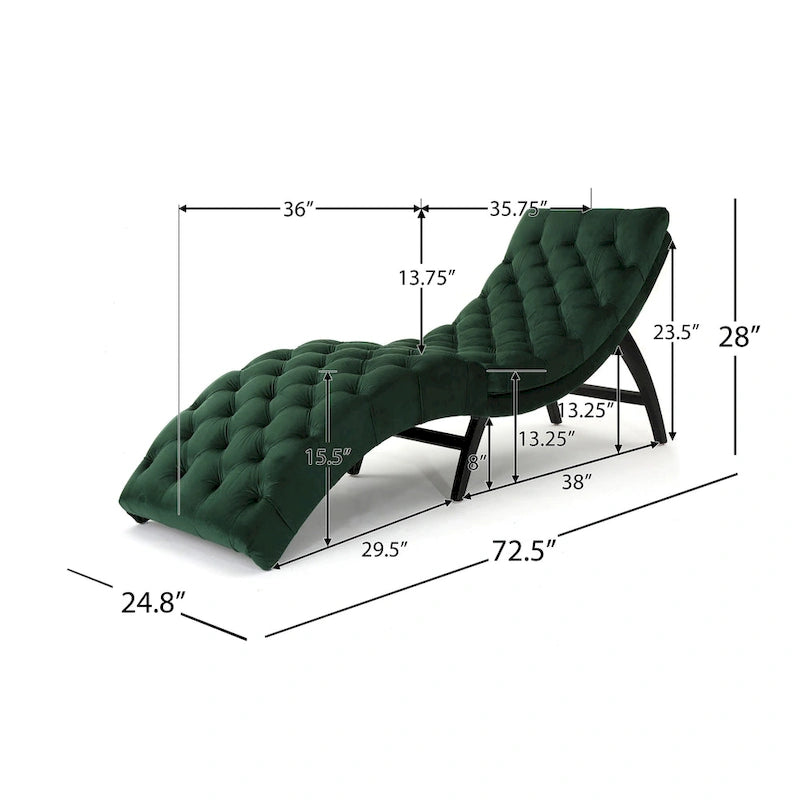 Tufted Velvet Chaise Lounge, Single Seat, Dark Brown Legs
