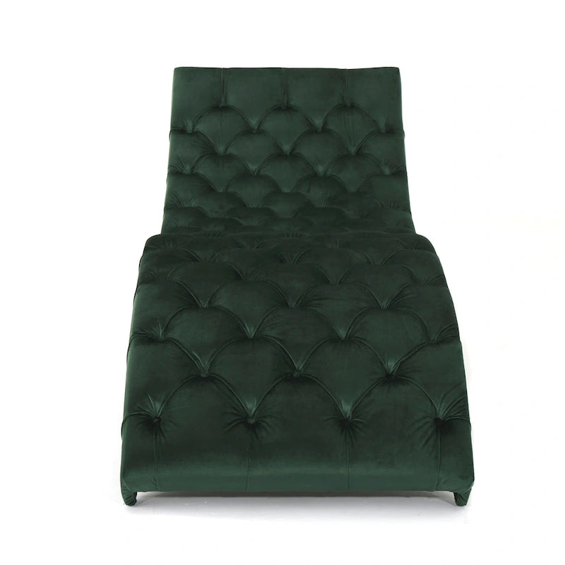 Tufted Velvet Chaise Lounge, Single Seat, Dark Brown Legs