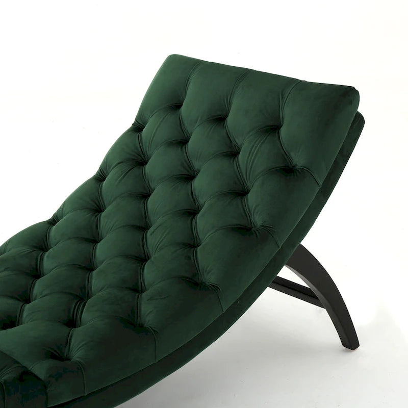 Tufted Velvet Chaise Lounge, Single Seat, Dark Brown Legs