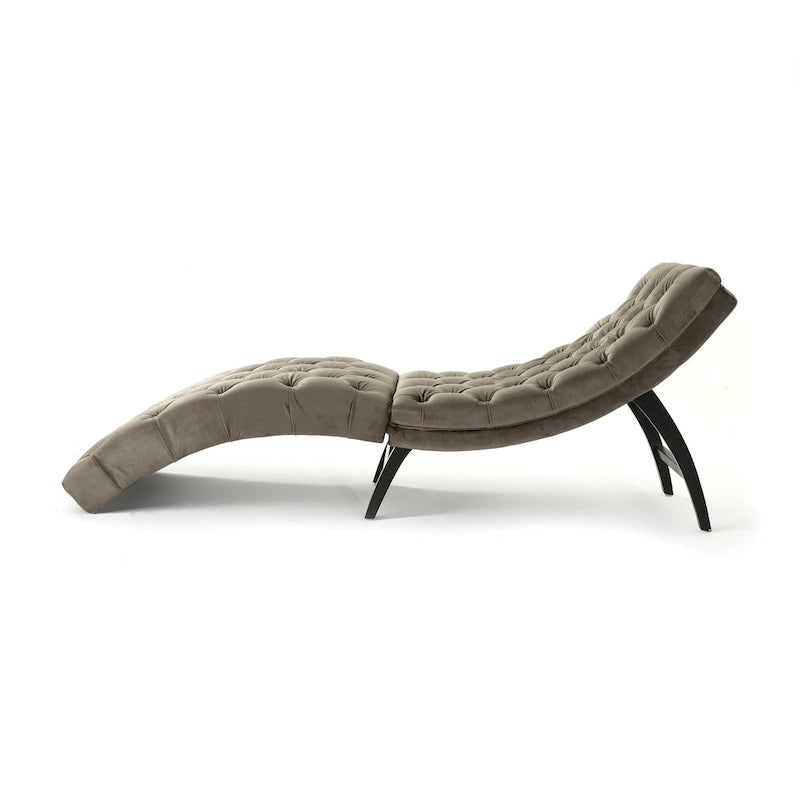 Tufted Velvet Chaise Lounge, Single Seat, Dark Brown Legs