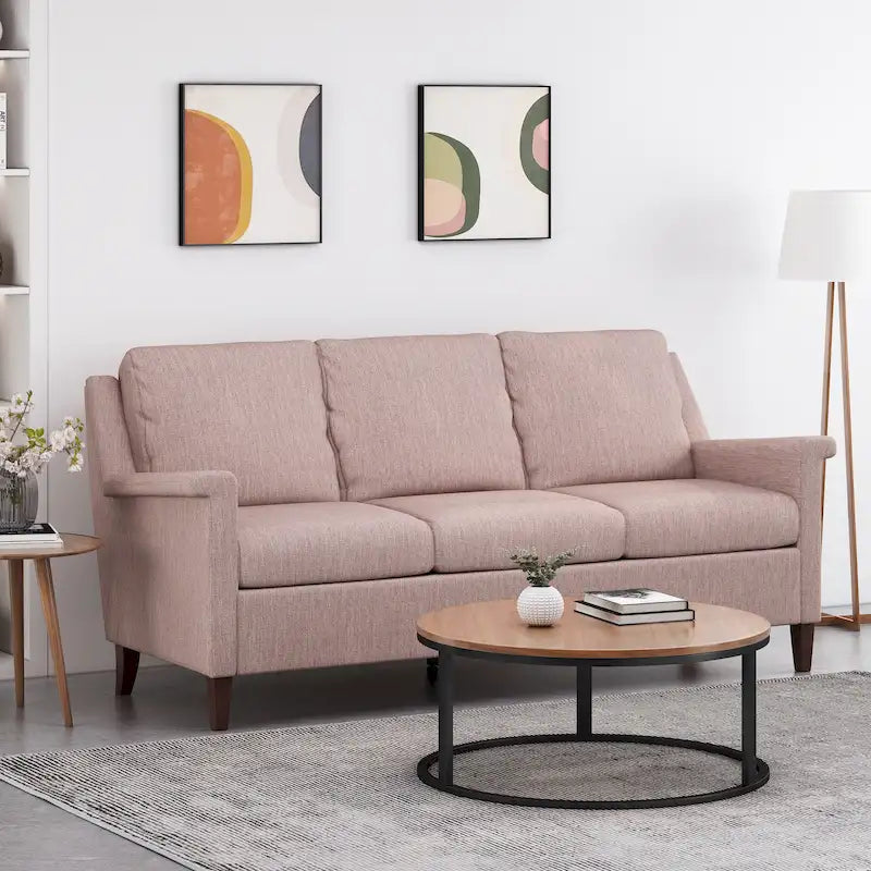 Sofá de 3 plazas, beige / espresso / rosa claro, estilo moderno, 3 asientos