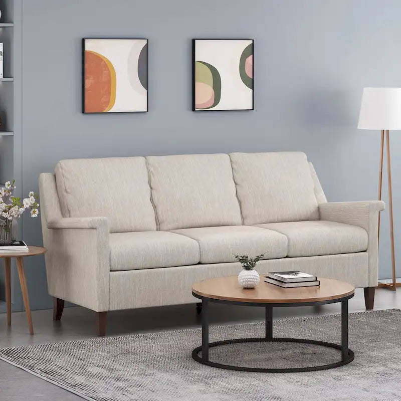 3-Seat Sofa, Beige / Espresso / Light Blush, Modern Style, Seats 3