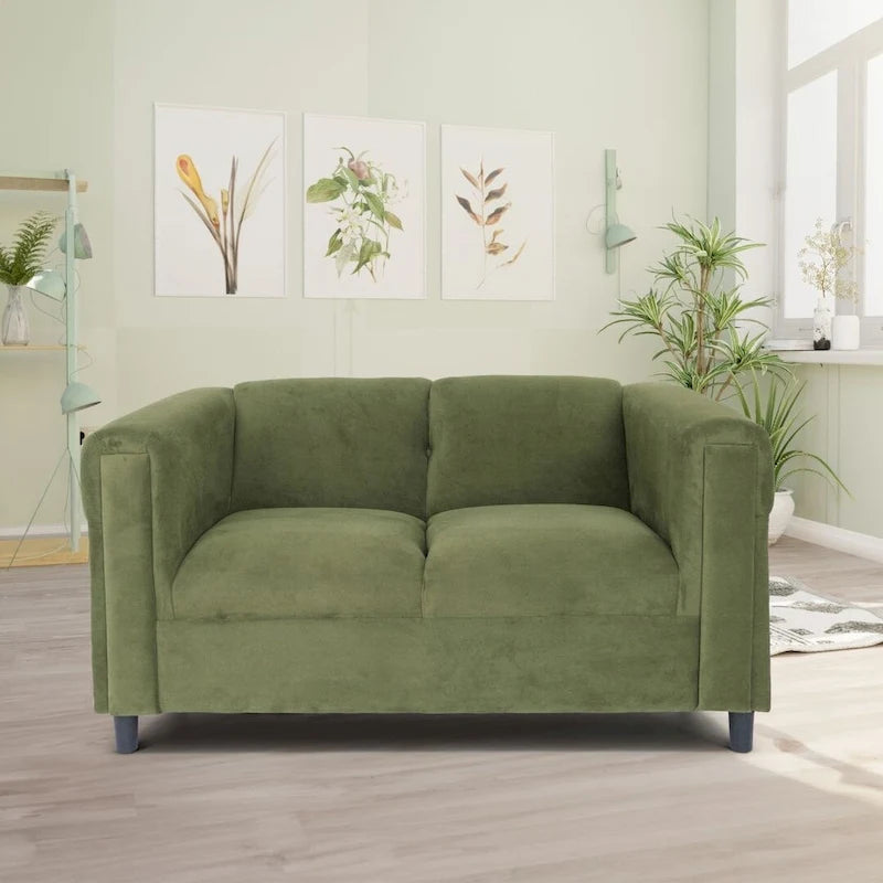 Mid-Century Modern Upholstered Loveseat, 2-Seater, Solid Wood Frame