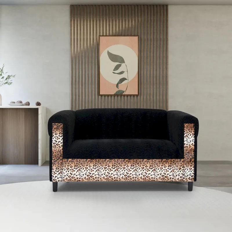 Mid-Century Modern Upholstered Loveseat, 2-Seater, Solid Wood Frame