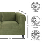 Mid-Century Modern Upholstered Loveseat, 2-Seater, Solid Wood Frame