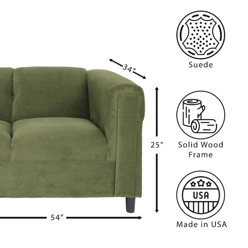 Mid-Century Modern Upholstered Loveseat, 2-Seater, Solid Wood Frame
