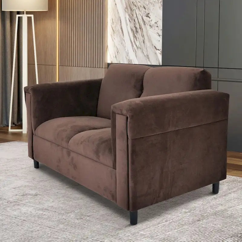 Mid-Century Modern Upholstered Loveseat, 2-Seater, Solid Wood Frame