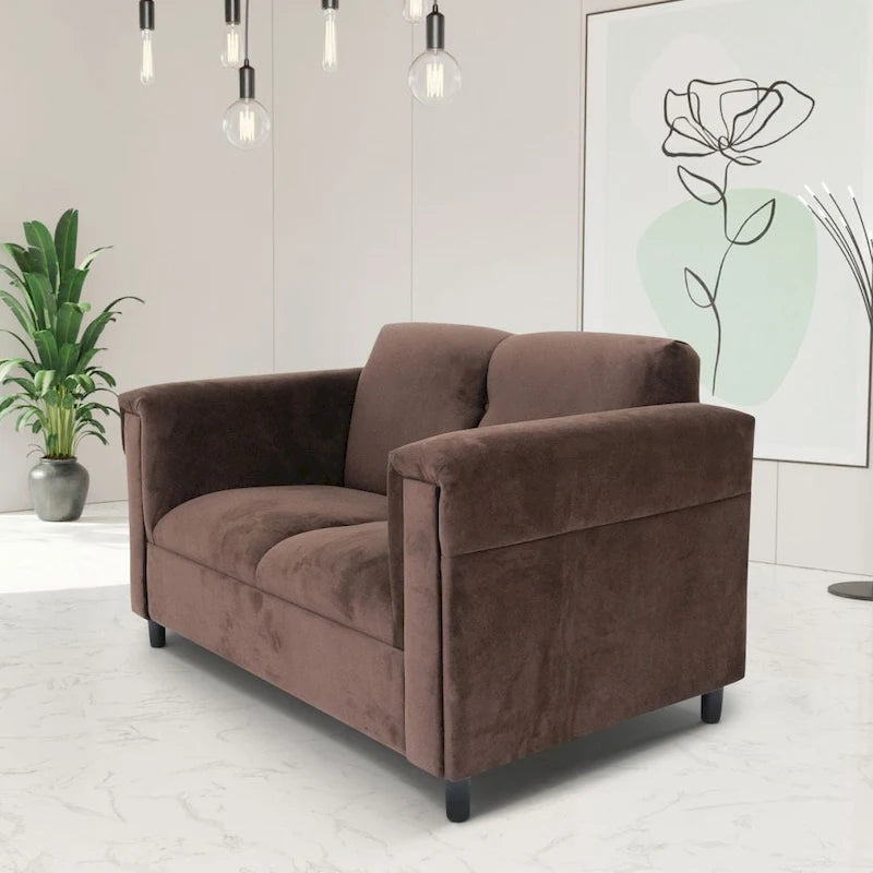 Mid-Century Modern Upholstered Loveseat, 2-Seater, Solid Wood Frame