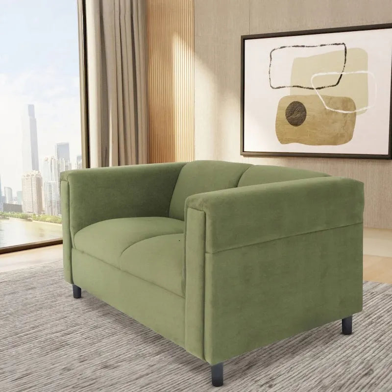 Mid-Century Modern Upholstered Loveseat, 2-Seater, Solid Wood Frame
