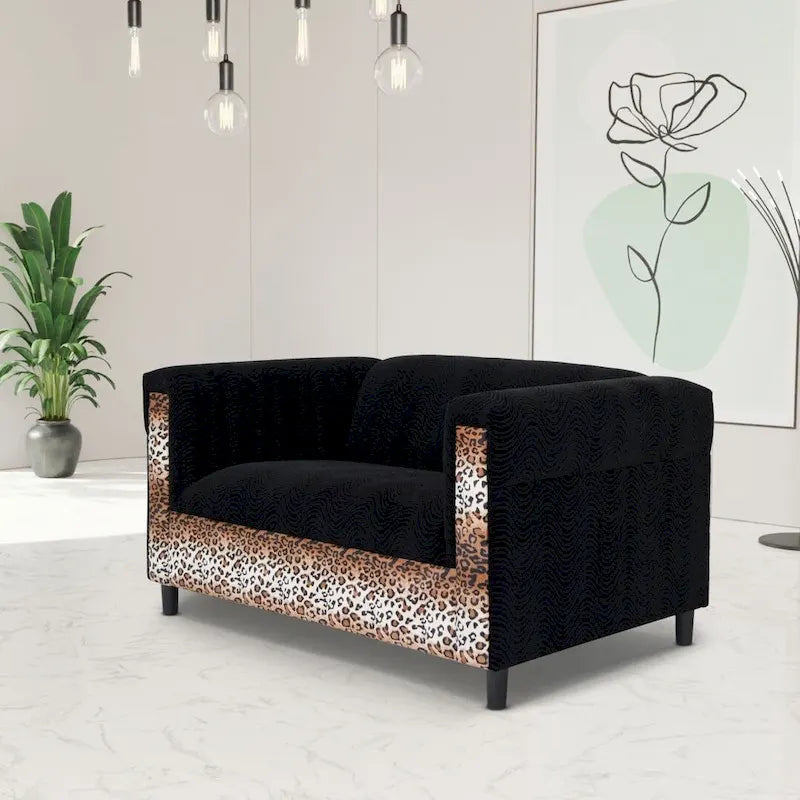 Mid-Century Modern Upholstered Loveseat, 2-Seater, Solid Wood Frame
