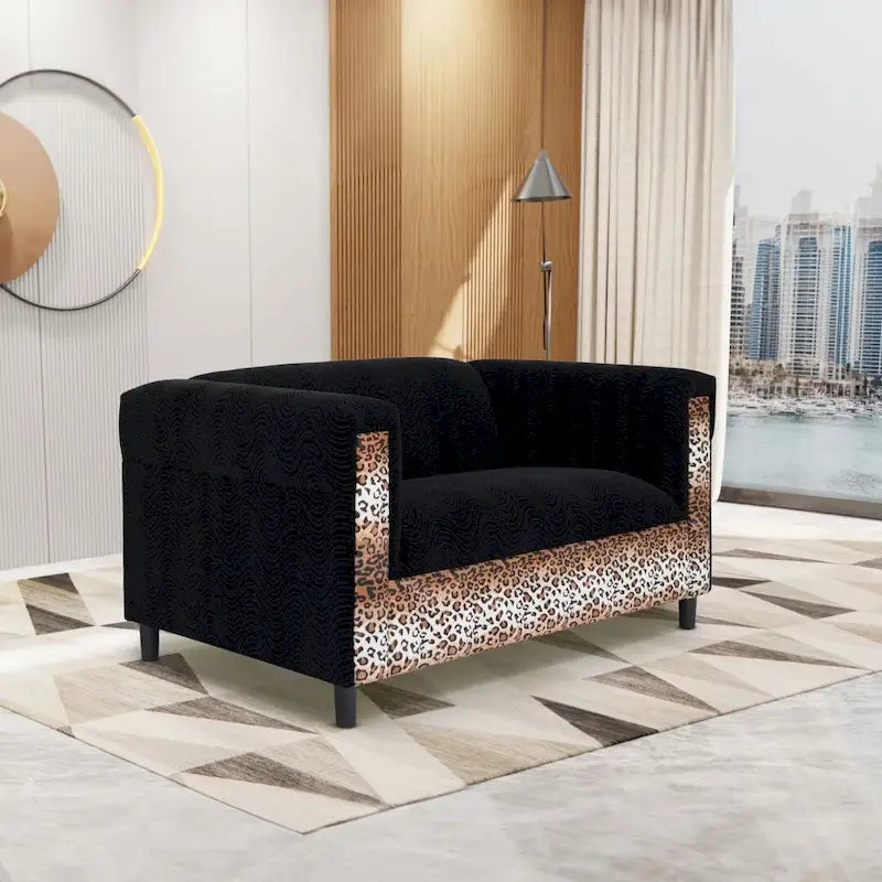Mid-Century Modern Upholstered Loveseat, 2-Seater, Solid Wood Frame