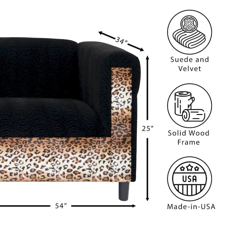 Mid-Century Modern Upholstered Loveseat, 2-Seater, Solid Wood Frame