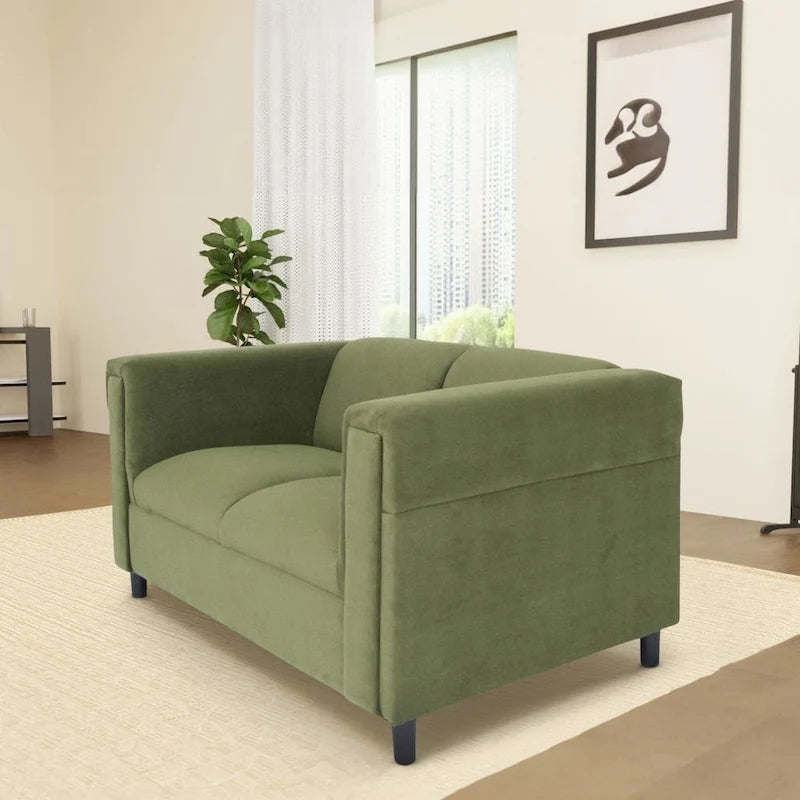 Mid-Century Modern Upholstered Loveseat, 2-Seater, Solid Wood Frame