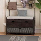 Storage Bench with Cushion, 2 Drawers & Basket – Espresso / Oak / White / Blue, 1-Seater