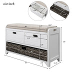 Storage Bench with Cushion, 2 Drawers & Basket – Espresso / Oak / White / Blue, 1-Seater