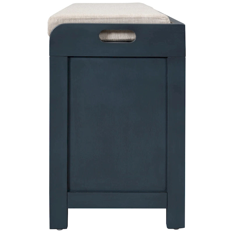 Storage Bench with Cushion, 2 Drawers & Basket – Espresso / Oak / White / Blue, 1-Seater