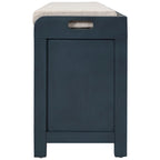 Storage Bench with Cushion, 2 Drawers & Basket – Espresso / Oak / White / Blue, 1-Seater