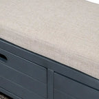Storage Bench with Cushion, 2 Drawers & Basket – Espresso / Oak / White / Blue, 1-Seater