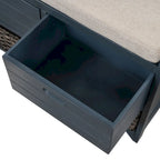 Storage Bench with Cushion, 2 Drawers & Basket – Espresso / Oak / White / Blue, 1-Seater