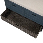 Storage Bench with Cushion, 2 Drawers & Basket – Espresso / Oak / White / Blue, 1-Seater