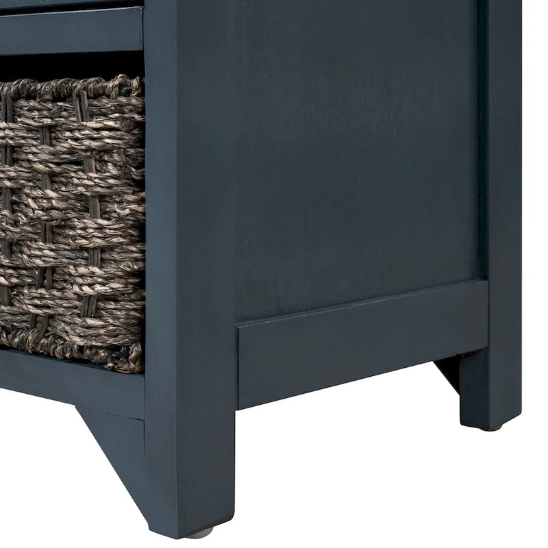 Storage Bench with Cushion, 2 Drawers & Basket – Espresso / Oak / White / Blue, 1-Seater
