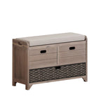 Storage Bench with Cushion, 2 Drawers & Basket – Espresso / Oak / White / Blue, 1-Seater