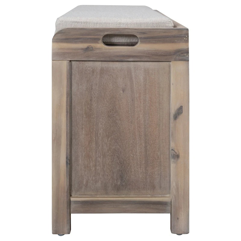 Storage Bench with Cushion, 2 Drawers & Basket – Espresso / Oak / White / Blue, 1-Seater