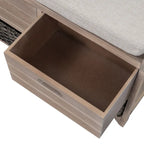 Storage Bench with Cushion, 2 Drawers & Basket – Espresso / Oak / White / Blue, 1-Seater