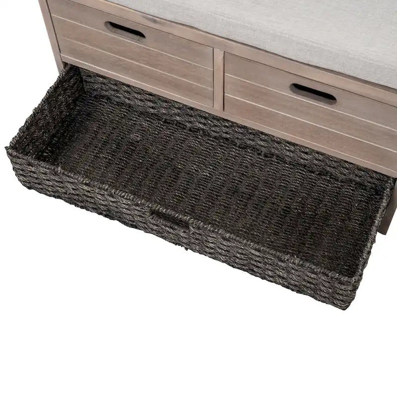 Storage Bench with Cushion, 2 Drawers & Basket – Espresso / Oak / White / Blue, 1-Seater