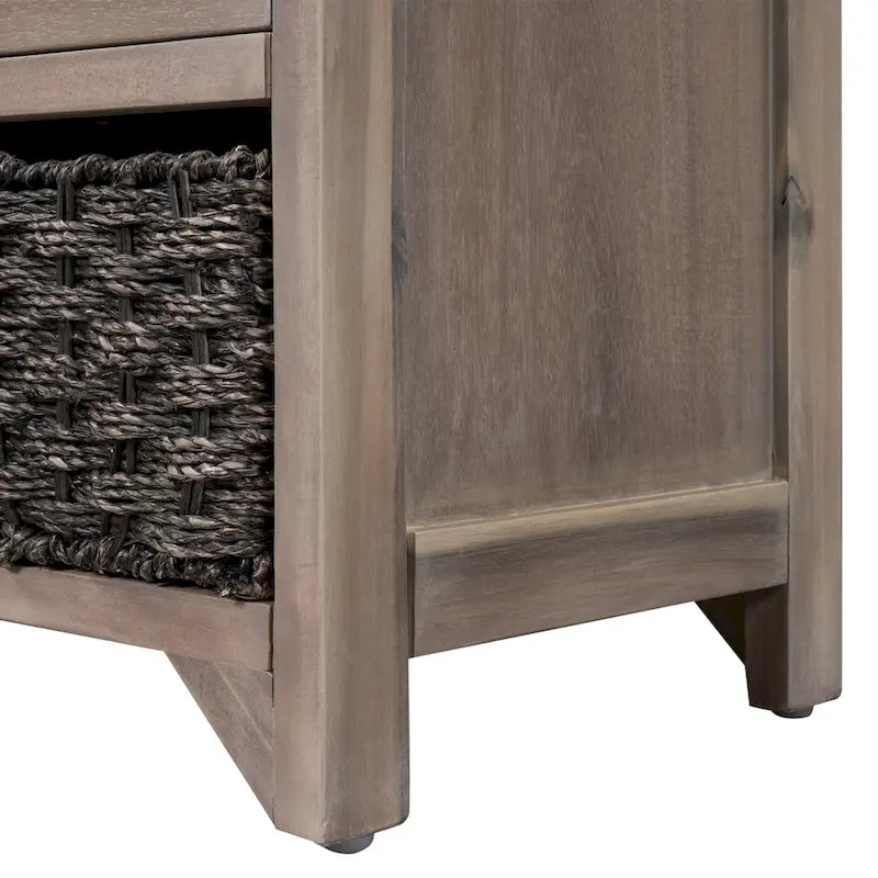 Storage Bench with Cushion, 2 Drawers & Basket – Espresso / Oak / White / Blue, 1-Seater