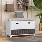 Storage Bench with Cushion, 2 Drawers & Basket – Espresso / Oak / White / Blue, 1-Seater
