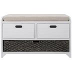 Storage Bench with Cushion, 2 Drawers & Basket – Espresso / Oak / White / Blue, 1-Seater