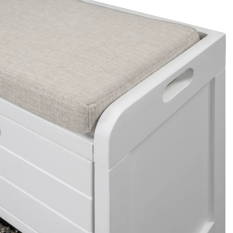 Storage Bench with Cushion, 2 Drawers & Basket – Espresso / Oak / White / Blue, 1-Seater