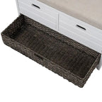 Storage Bench with Cushion, 2 Drawers & Basket – Espresso / Oak / White / Blue, 1-Seater