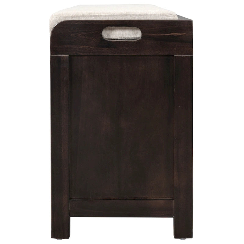 Storage Bench with Cushion, 2 Drawers & Basket – Espresso / Oak / White / Blue, 1-Seater
