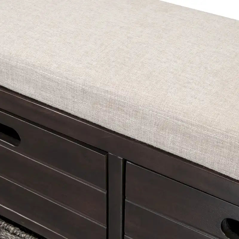 Storage Bench with Cushion, 2 Drawers & Basket – Espresso / Oak / White / Blue, 1-Seater