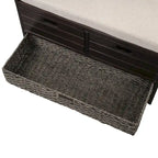 Storage Bench with Cushion, 2 Drawers & Basket – Espresso / Oak / White / Blue, 1-Seater