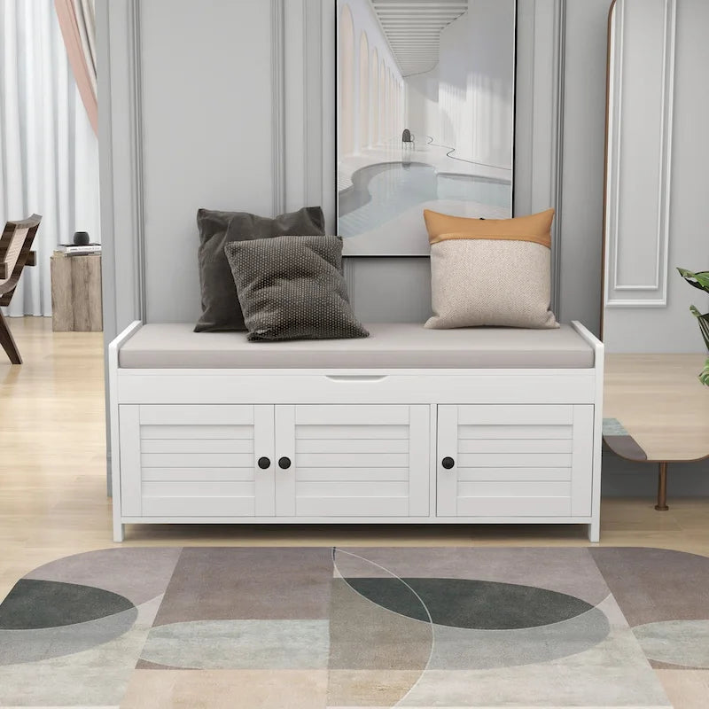 Rustic Storage Bench with Shutter Doors, 2-Seat