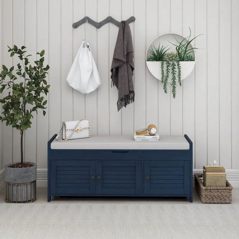 Rustic Storage Bench with Shutter Doors, 2-Seat