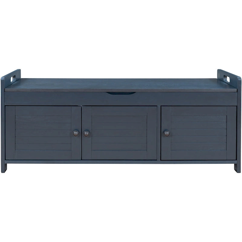 Rustic Storage Bench with Shutter Doors, 2-Seat