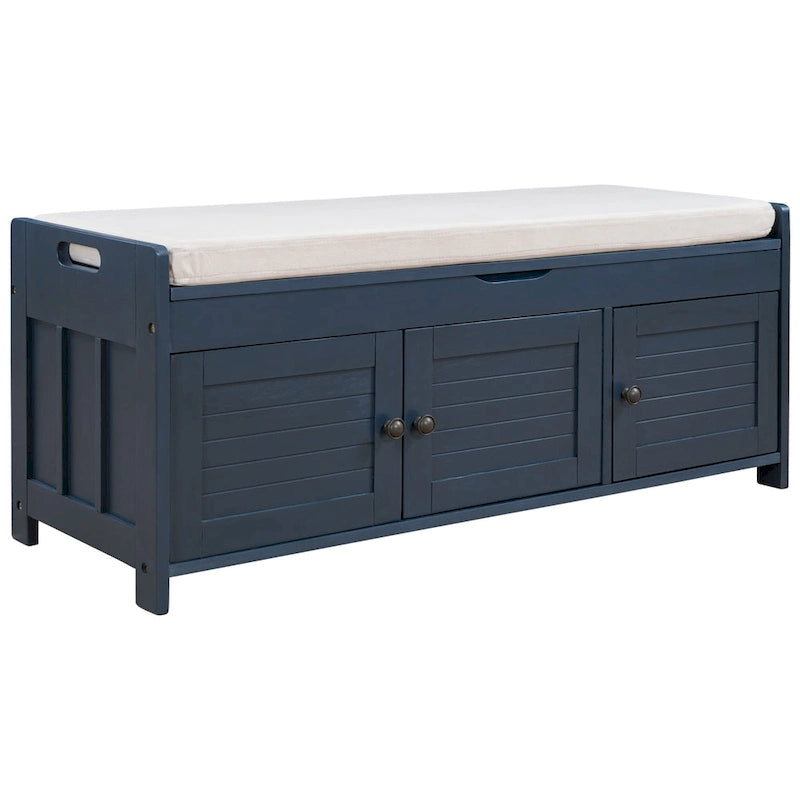 Rustic Storage Bench with Shutter Doors, 2-Seat