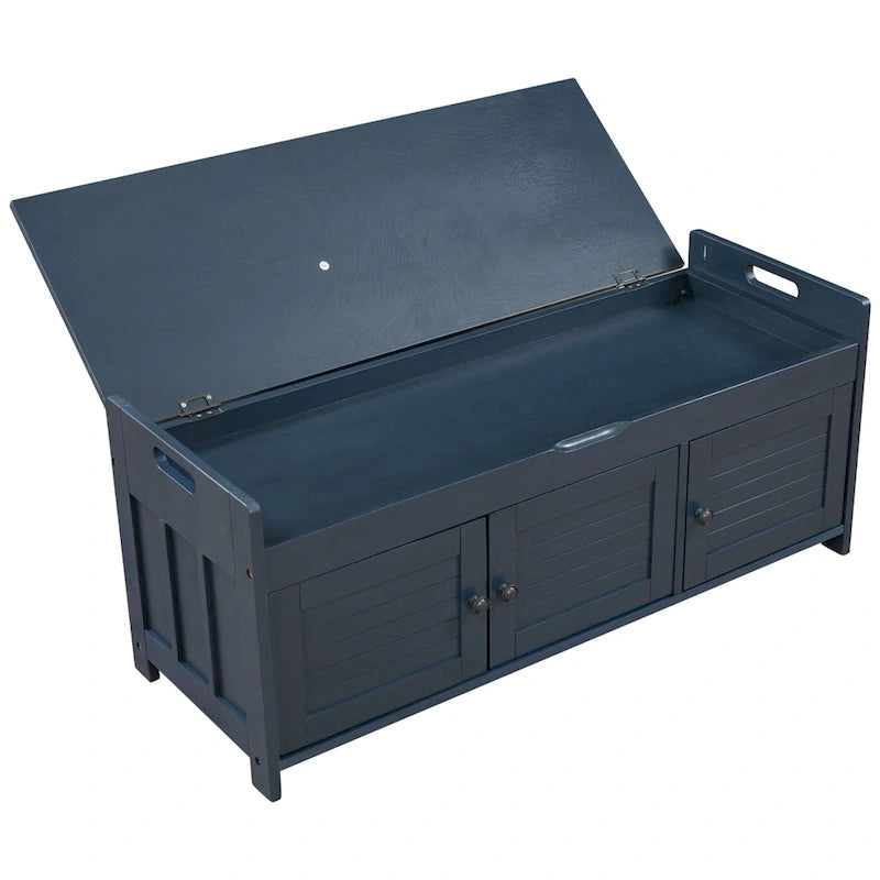 Rustic Storage Bench with Shutter Doors, 2-Seat