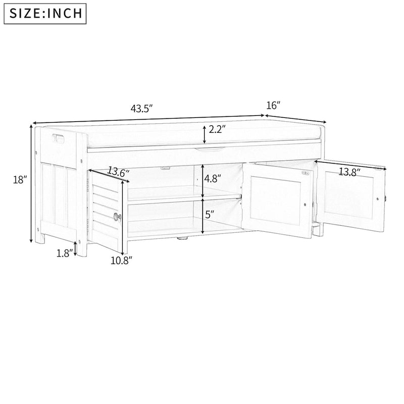 Rustic Storage Bench with Shutter Doors, 2-Seat