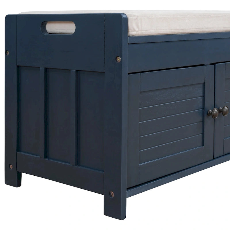 Rustic Storage Bench with Shutter Doors, 2-Seat