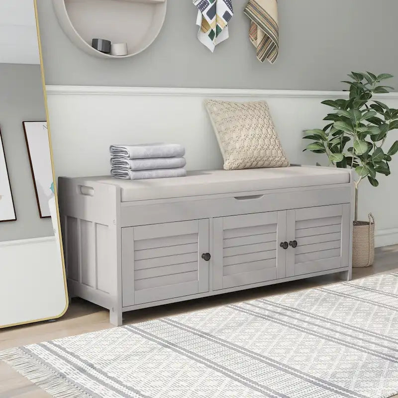 Rustic Storage Bench with Shutter Doors, 2-Seat