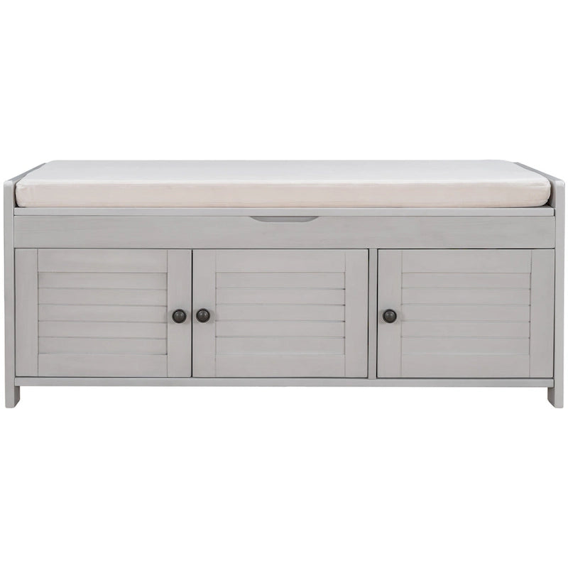 Rustic Storage Bench with Shutter Doors, 2-Seat