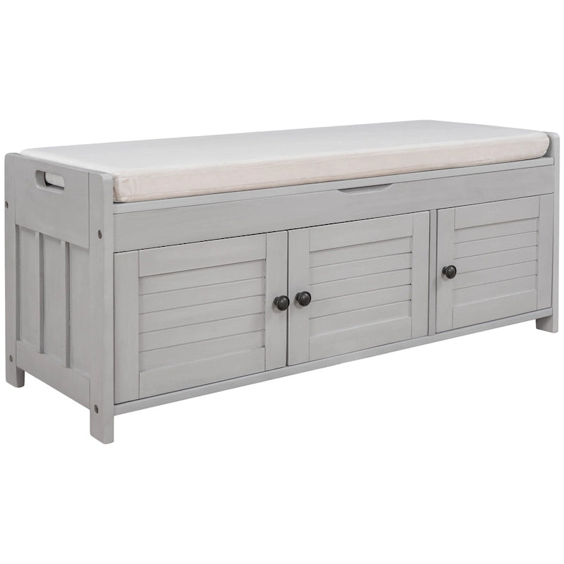 Rustic Storage Bench with Shutter Doors, 2-Seat